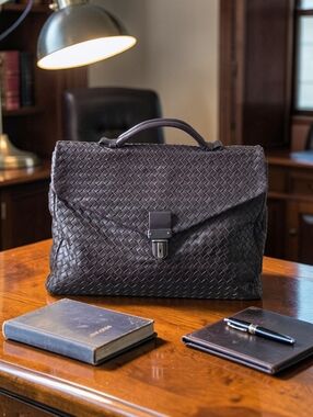 Authentic Bottega Veneta Intrecciato woven leather briefcase (Unisex)